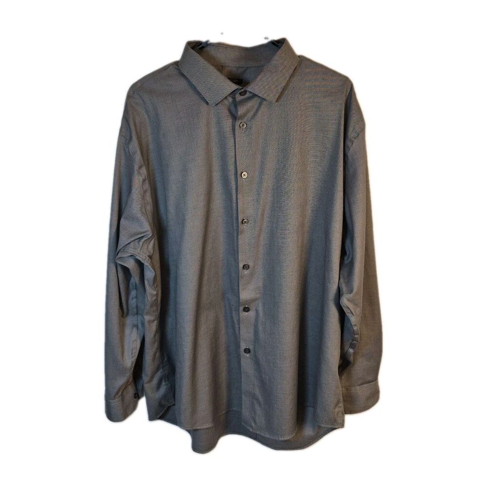 Kenneth Cole Mens Awearness Shirt Sz 18-1/2 34-35 Gray Button Slim Fit Non-Iron